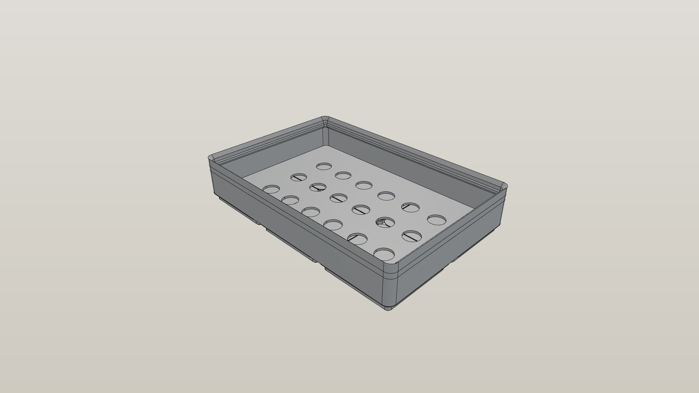 Custom Gridfinity bin with hexagonal floor cutouts holding screwdriver bits in a 3D preview